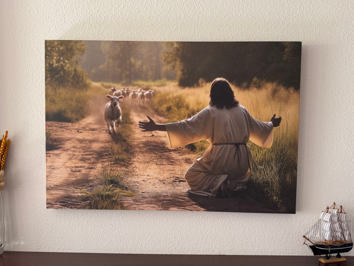 Customer photo review of Lamb Runs to Jesus Wall Art Canvas