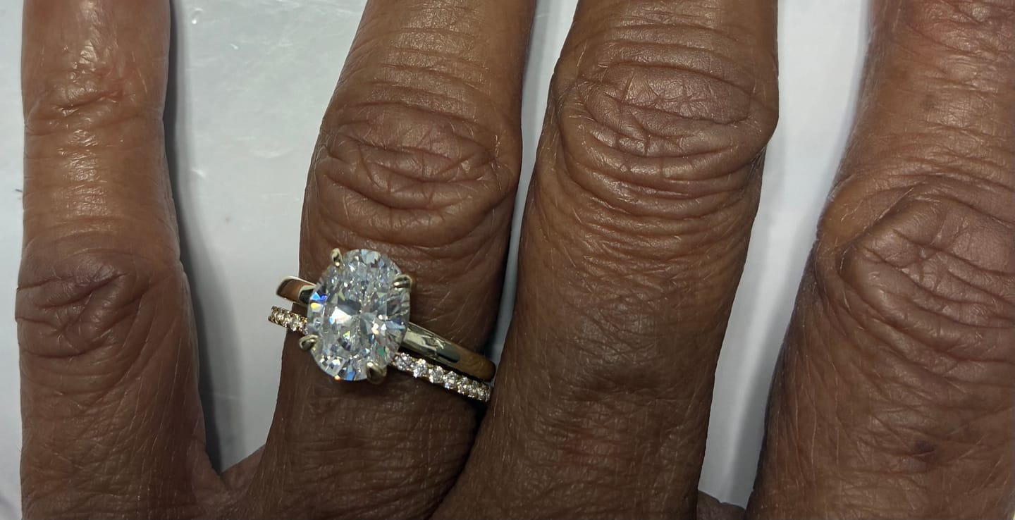 Customer photo review of Classic Solitaire Oval Moissanite Four Prong Polish Engagement Ring