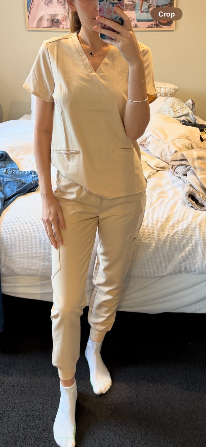 Customer photo review of LUCY Jogger Scrub Pants (Original SLTECH™ fabric) - Soft Beige