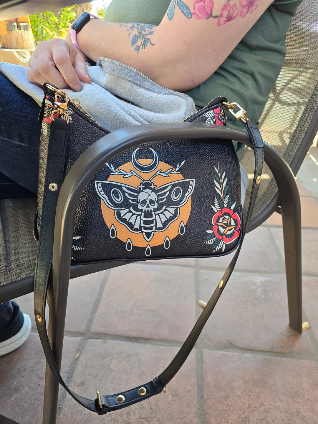 Customer photo review of Death Moth Vintage Print - Leather Crossbody Bag