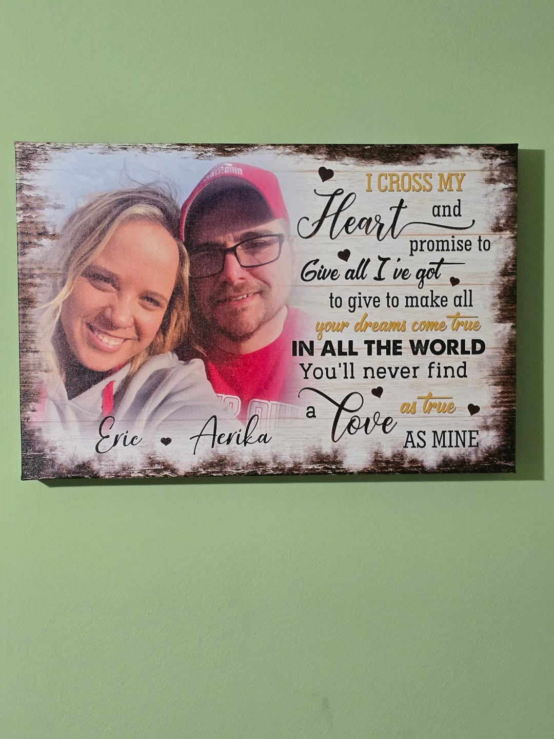 Customer photo review of Personalized Canvas Prints, Custom Photo, Anniversary Gifts, Couple Gifts, Anniversary Gifts, I Cross My Heart Dem Canvas