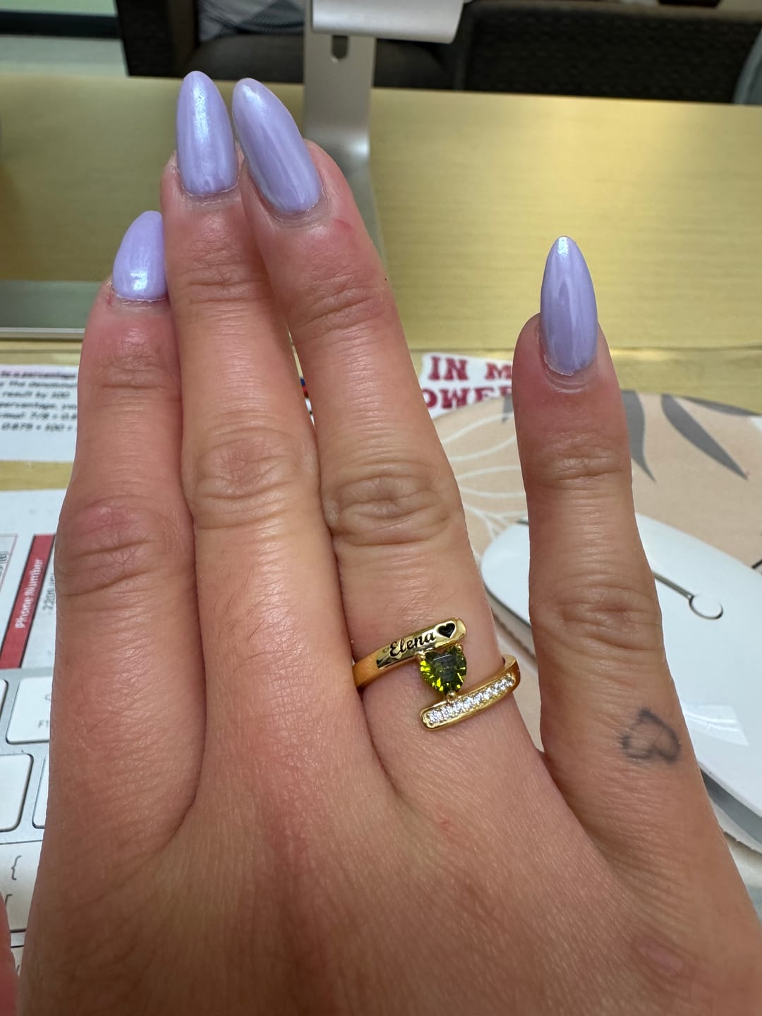 Customer photo review of Engraved Birthstone Ring