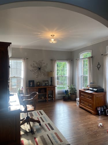 Customer photo review of Nickel Hammered Glass Semi Flush