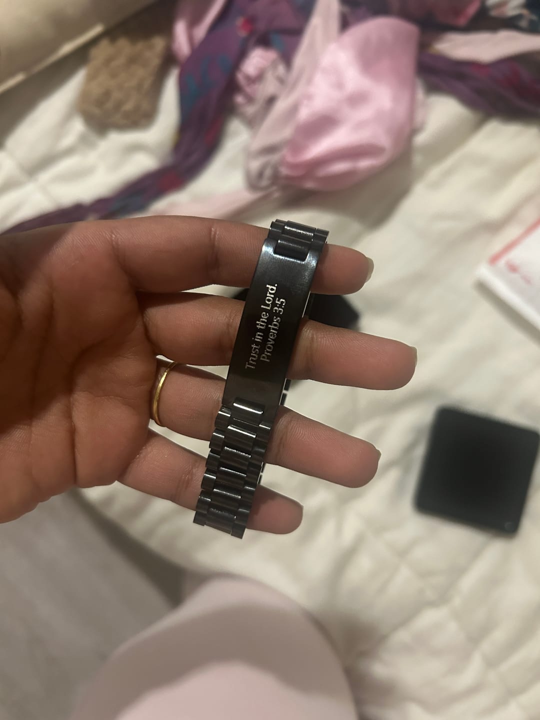 Customer photo review of Black Stainless Steel Men’s Bracelet with Engraving