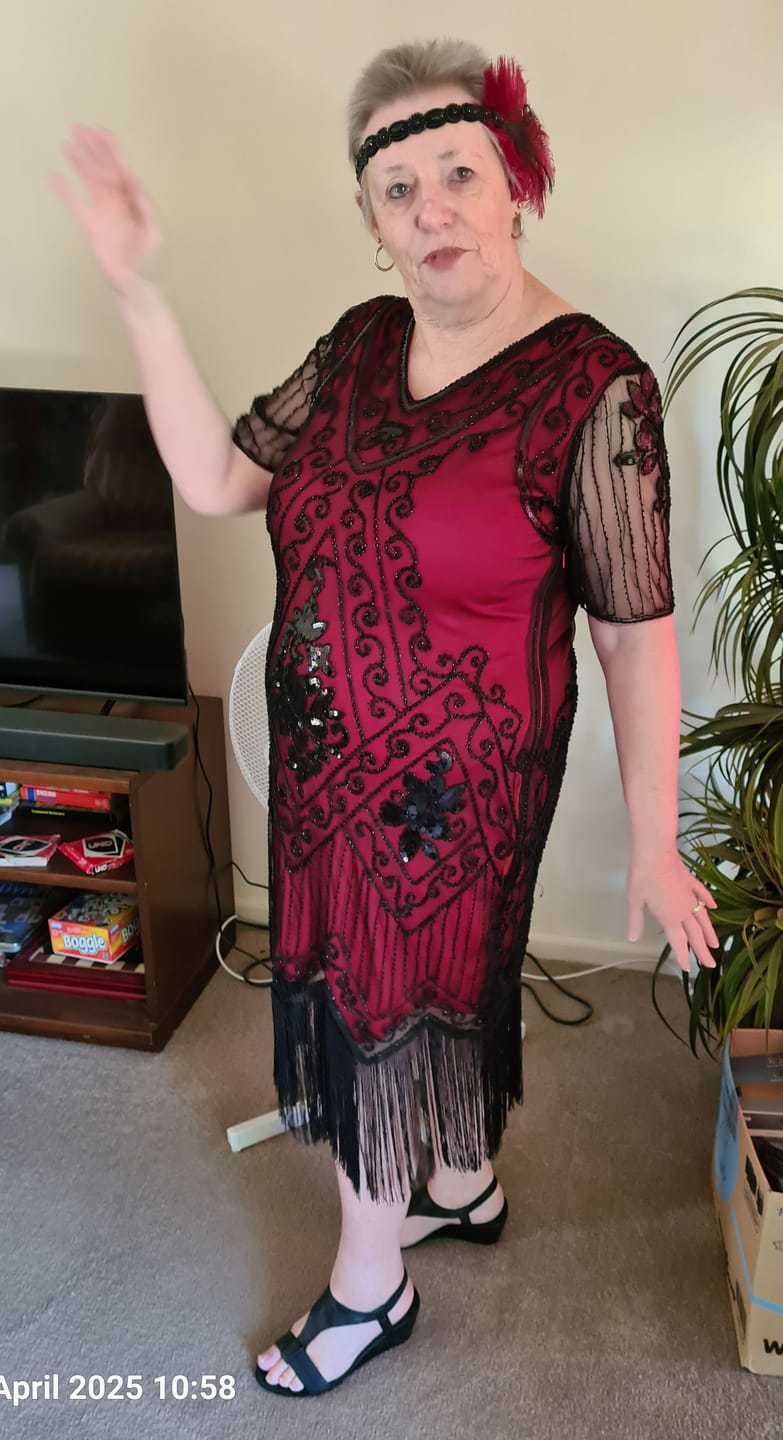 Customer photo review of 1920s Red Evelyn Plus Size Gatsby Dress