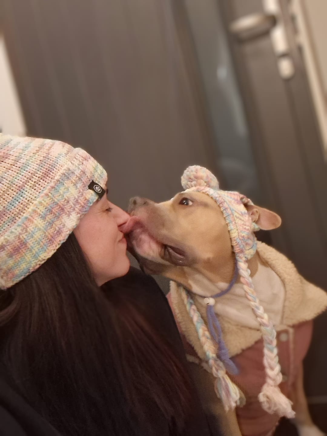 Customer photo review of Human Pompom Hat - Pastel Icing
