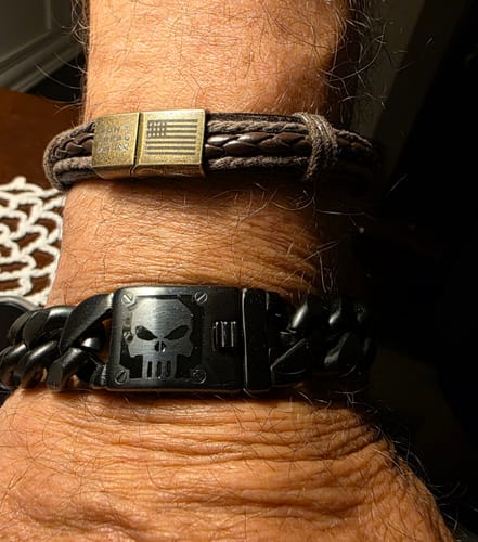 Customer photo review of VINDICTA VENGEANCE - Wrath & Justice Cuban Link Black Bracelet : Helps Pair Veterans With A Service Dog or Shelter Dog