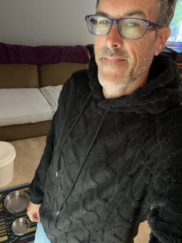 Customer photo review of Geometric Jacquard Teddy Fleece Hoodie