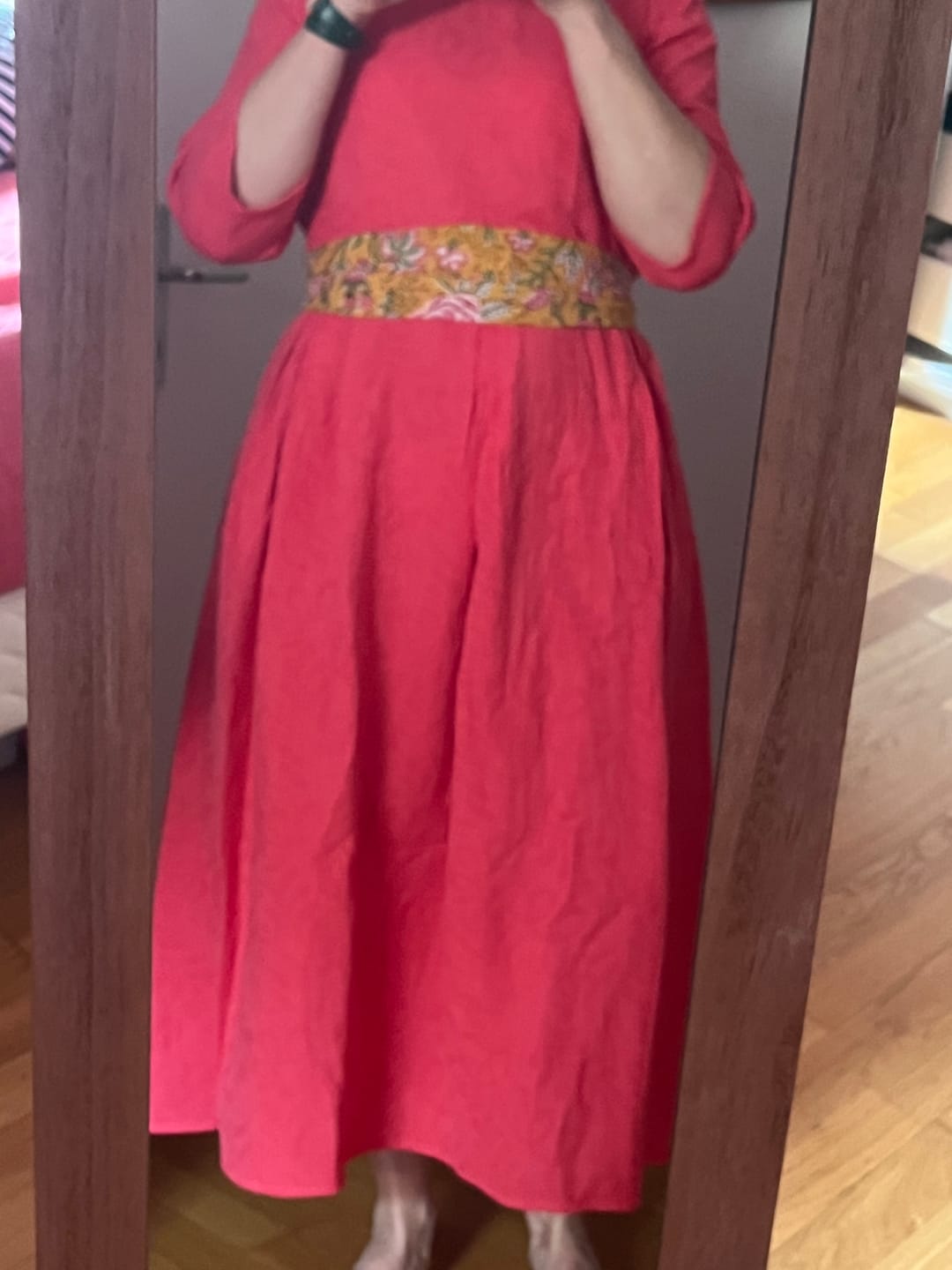 Customer photo review of Robe Louisa manches 3/4 jacquard coton/lin fuchsia