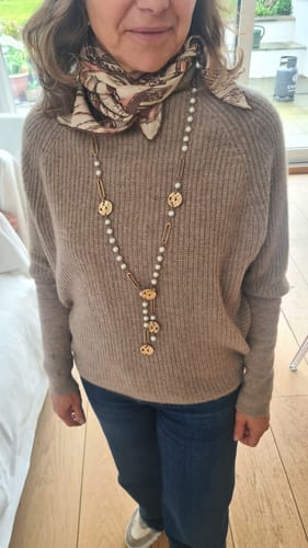Customer photo review of Mocha Brown Chunky Knit Cashmere Funnel  Neck Jumper Small