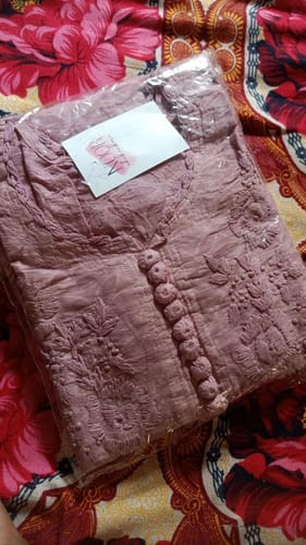 Customer photo review of Peach Long Jacquard Cotton kurta