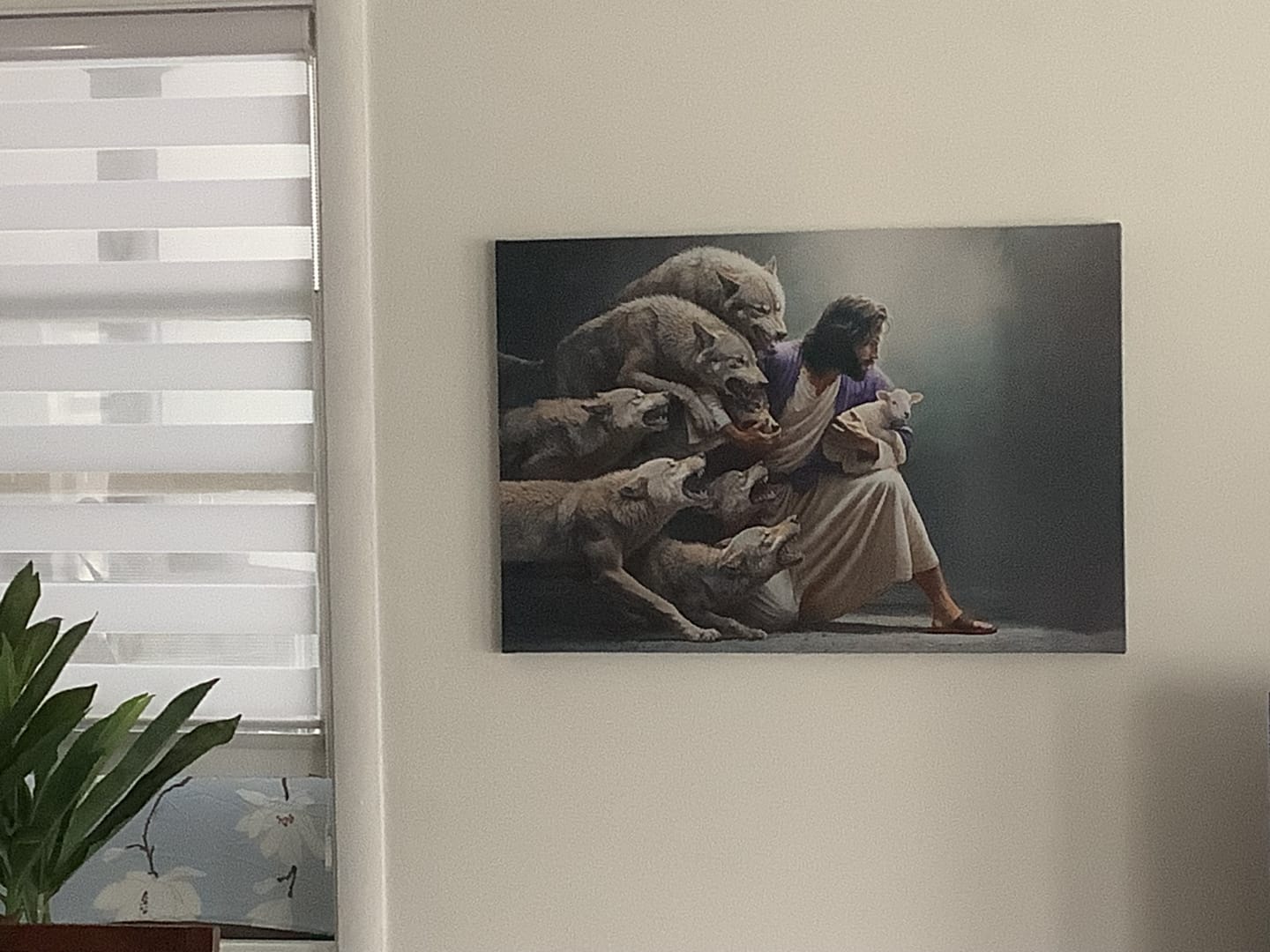 Customer photo review of Jesus Protects The Lamb From Wolves Wall Art Canvas