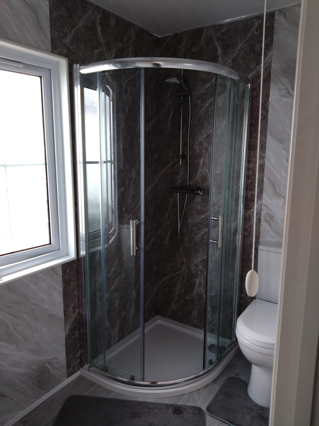 Customer photo review of 10mm Light Grey Marble Gloss Shower Panel 1M x 2.4M