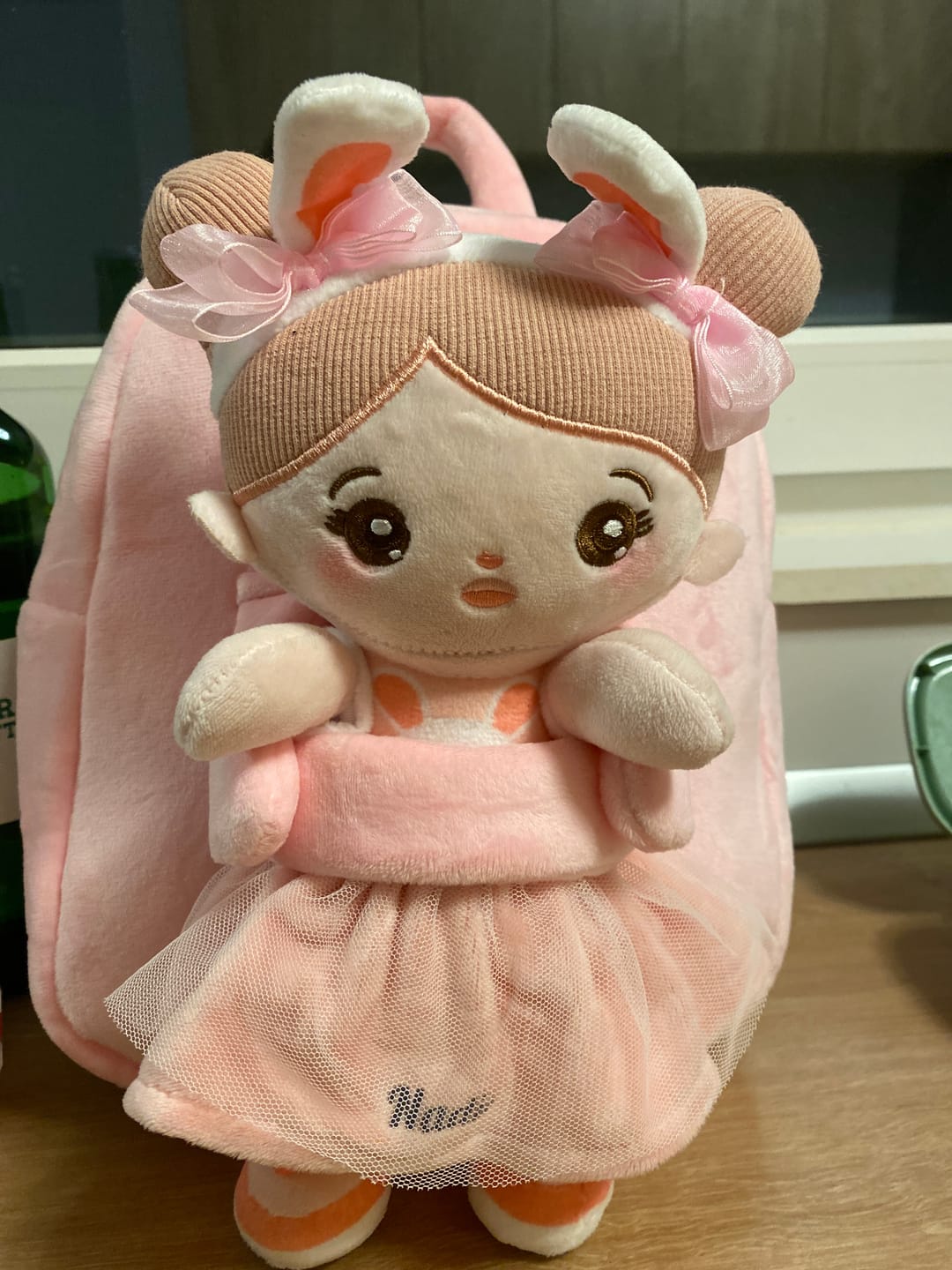 Customer photo review of Rosa Plüschrucksack mit Puppenträger