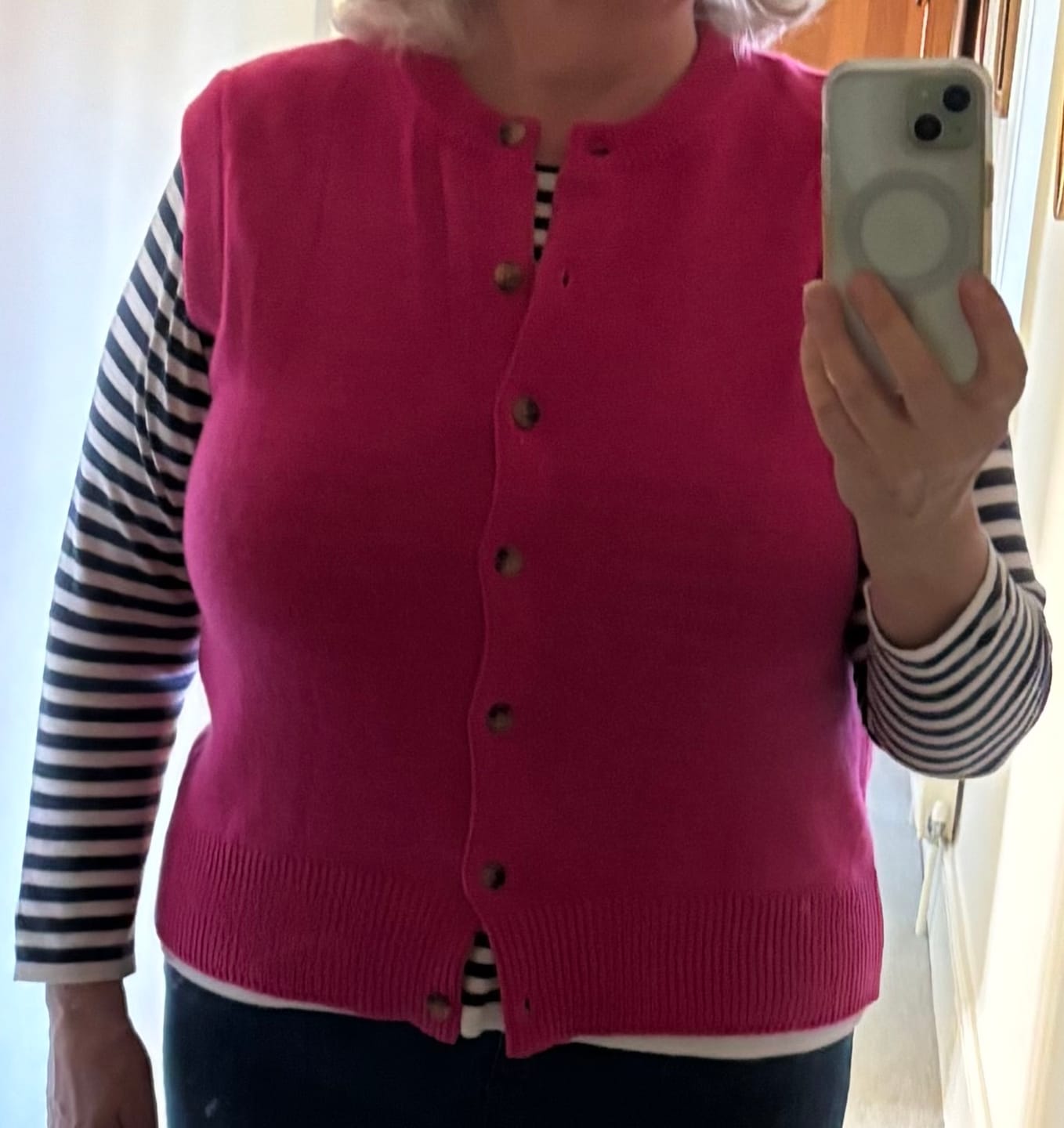 Customer photo review of Brand New Hot Pink Luxury Cashmere Crew Neck Waistcoat Large UK 16-18