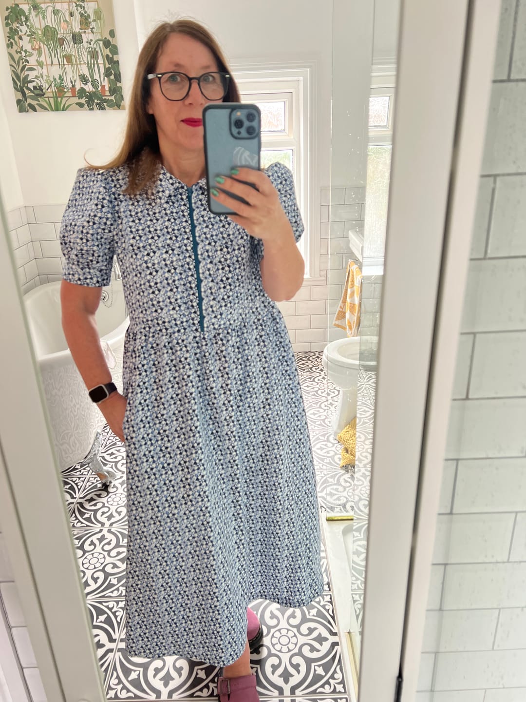 Customer photo review of Abstract Blue Tiles Cotton Sateen Fabric