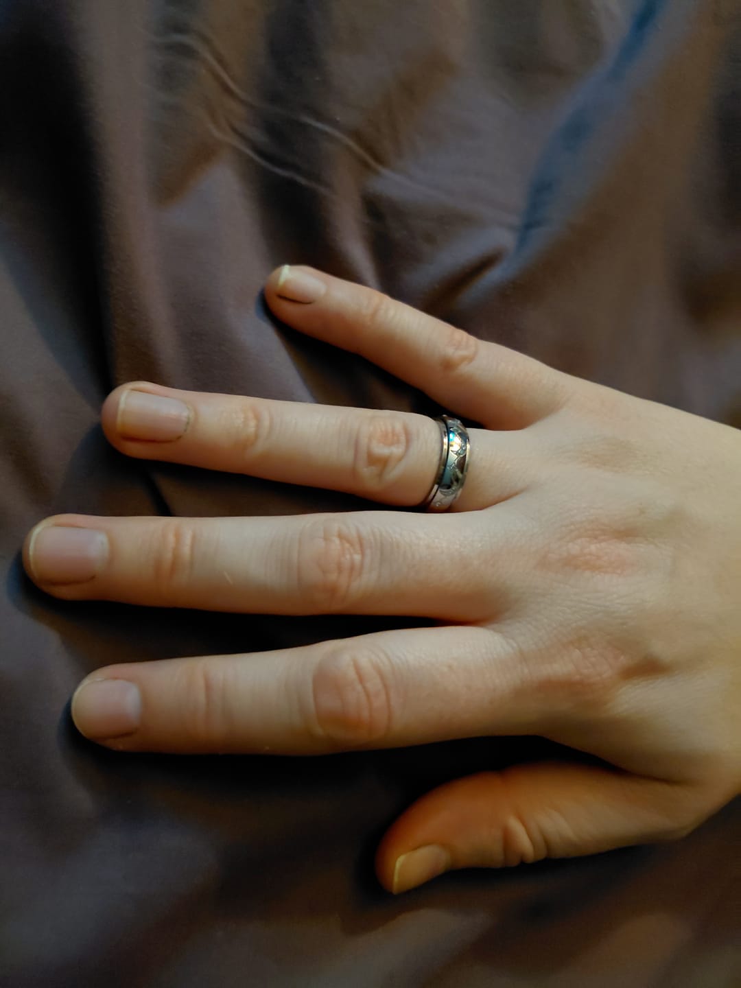 Customer photo review of silver moon and star pattern anxiety ring