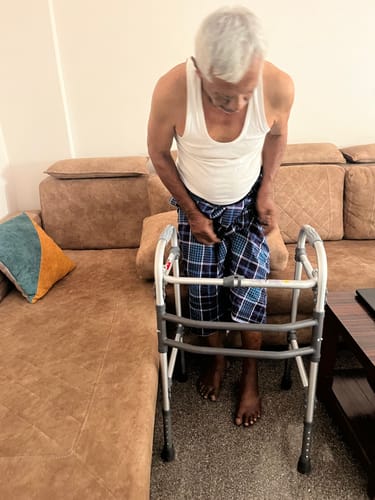 Customer photo review of Dura Max Walker (Aluminium) | Foldable Walking Aid | Adjustable Height  | Light Weight | With Premium Grade Rubber Shoes and PVC Grip  (Grey)