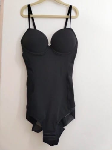 Customer photo review of Nylon-Spandex Shapewear Bodysuit with Contour Panels — Black | KIMLUD