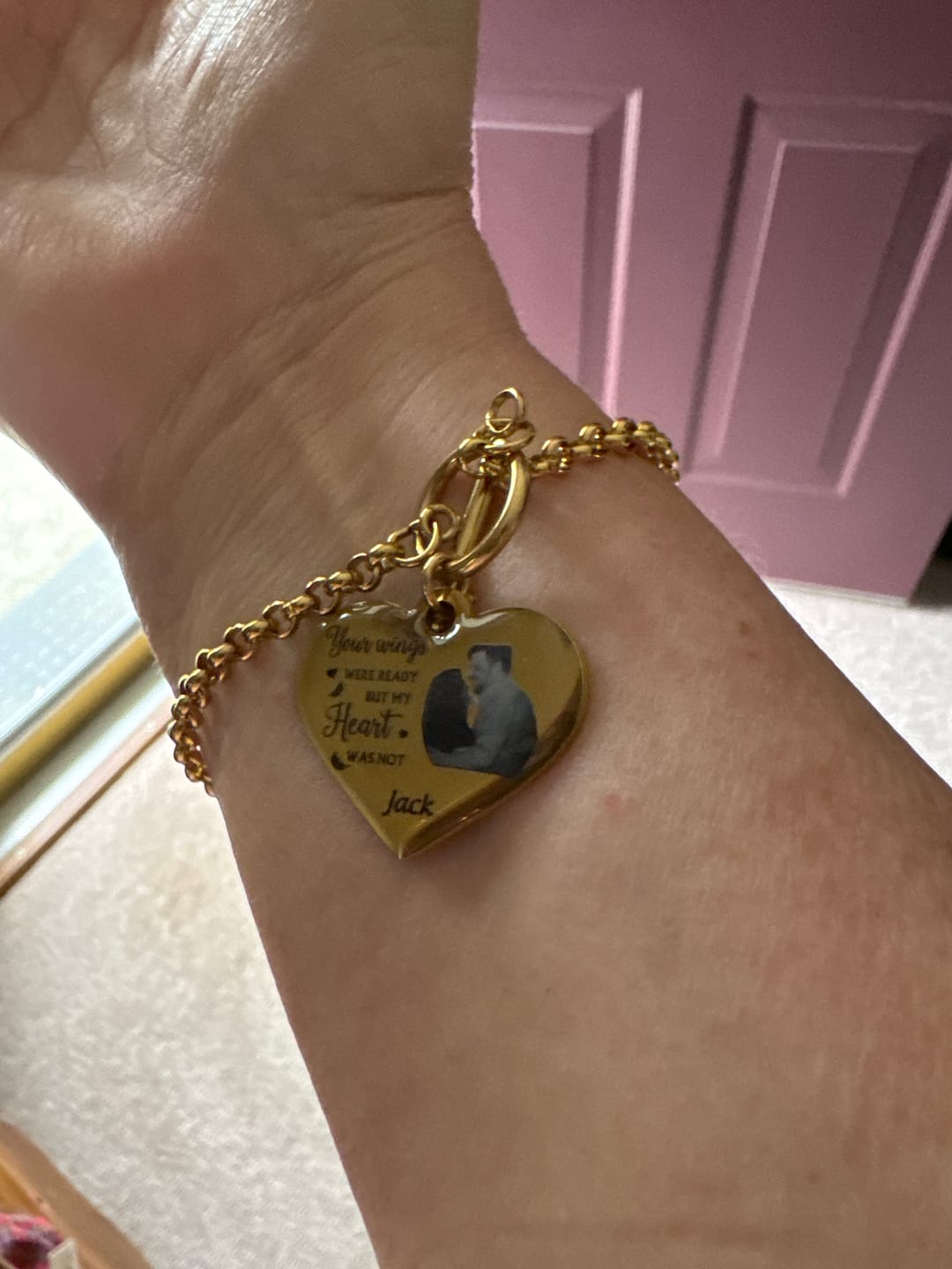 Customer photo review of Custom Photo Memorial Necklace Adjustable "Your Wings Were Ready But My Heart Was Not" -N026