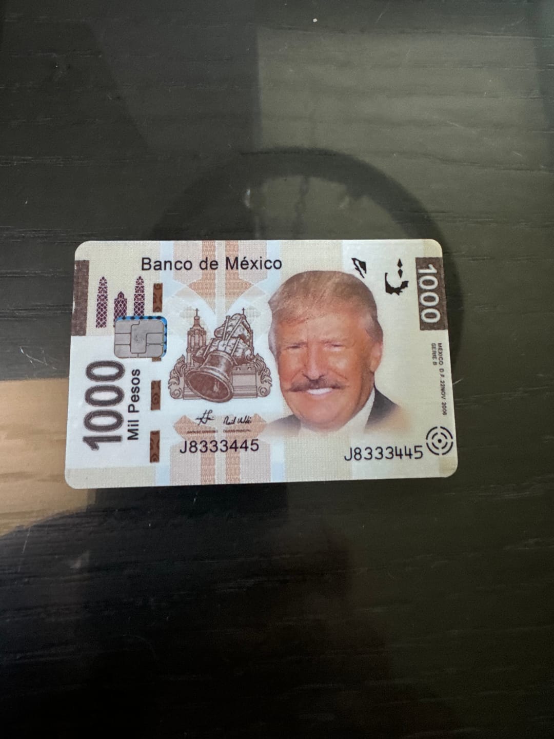 Customer photo review of Trump Banco de Mexico Credit Card Skin Decal