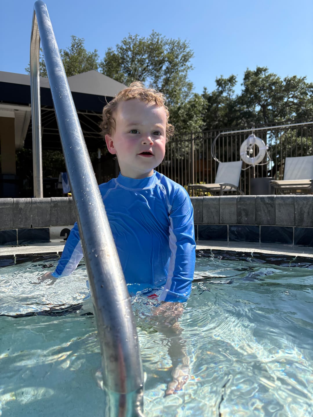 Customer photo review of Watercolor Blue Rash Guard