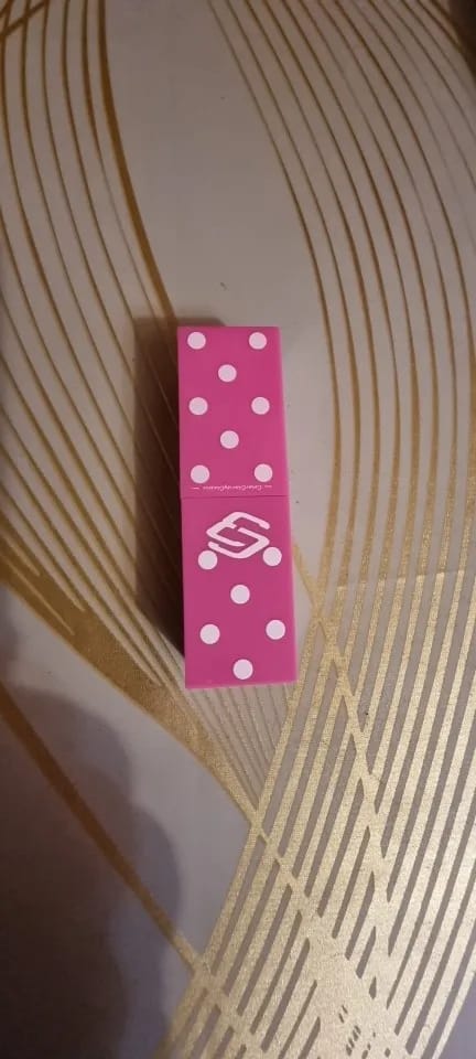 Customer photo review of Velvet Lip Color Lipstick Polka Dot Design — Bright Pink | KIMLUD
