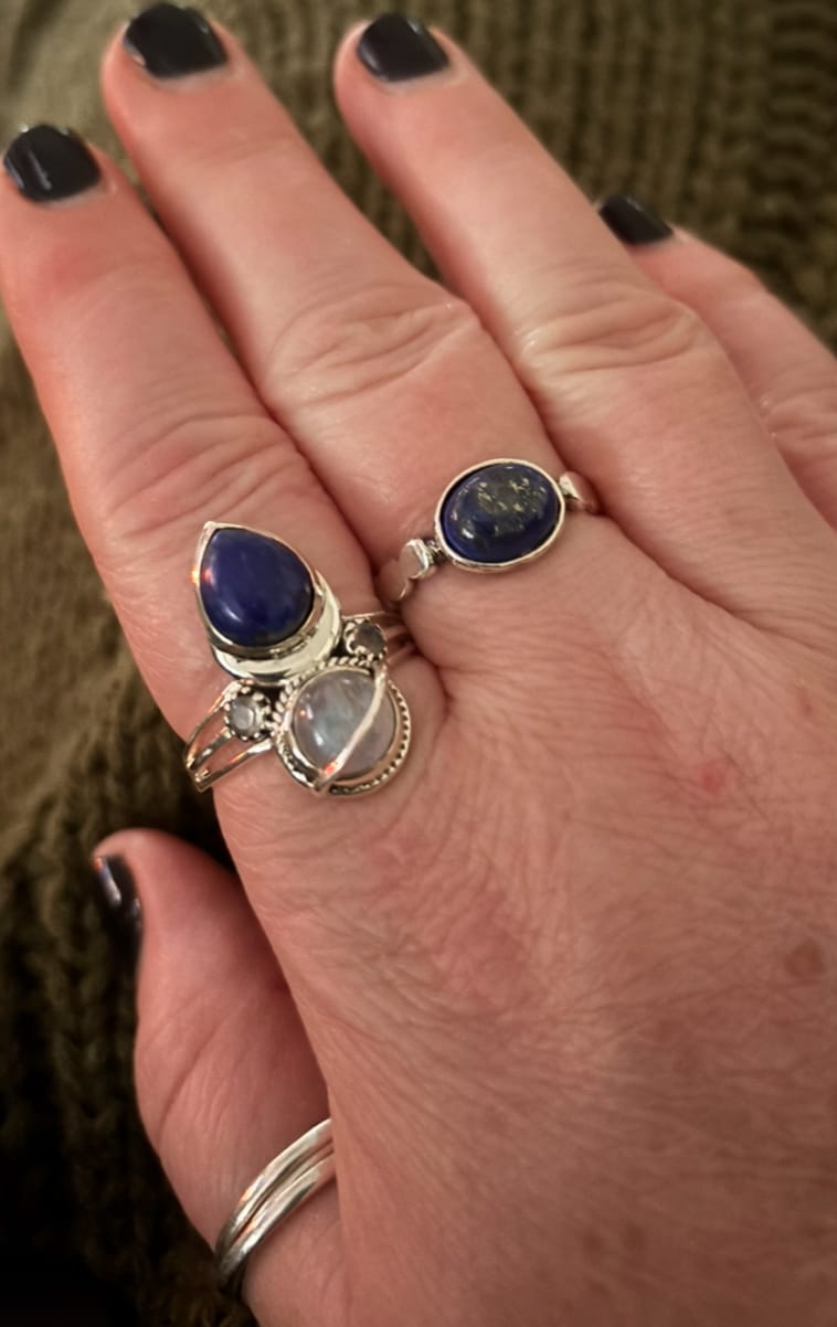 Customer photo review of Lapis and Moonstone Saturn Celestial and Moon Ring