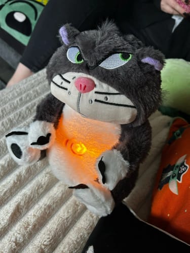 Customer photo review of Leering Cat Breathing Musical Plush Toy