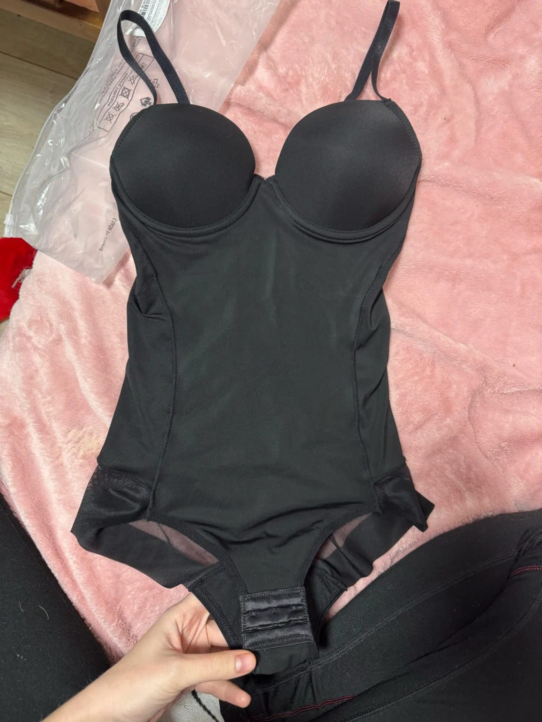 Customer photo review of Nylon-Spandex Shapewear Bodysuit with Contour Panels — Black | KIMLUD