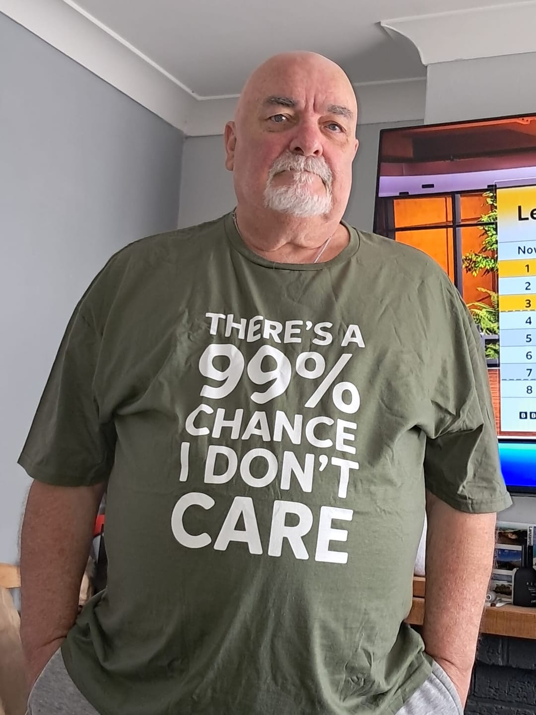 Customer photo review of "THERE'S A 99% CHANCE I DON'T CARE" T Shirt