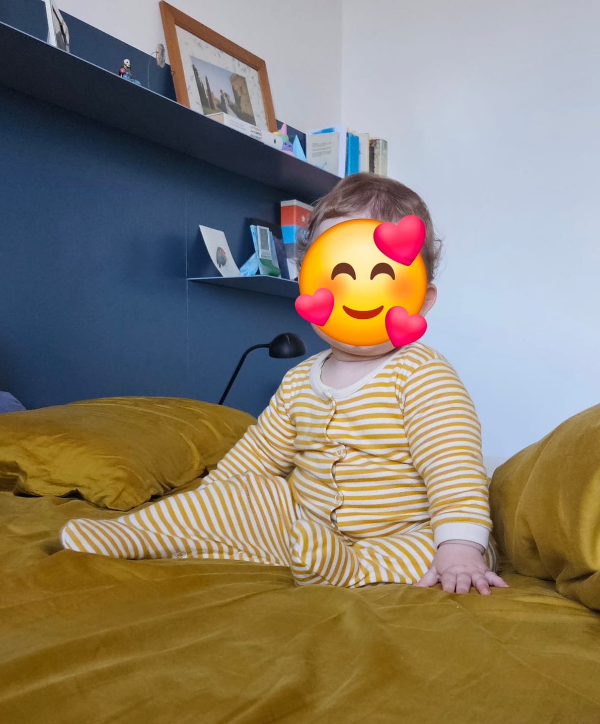 Customer photo review of Gold & Green Striped Organic Babygrow Set