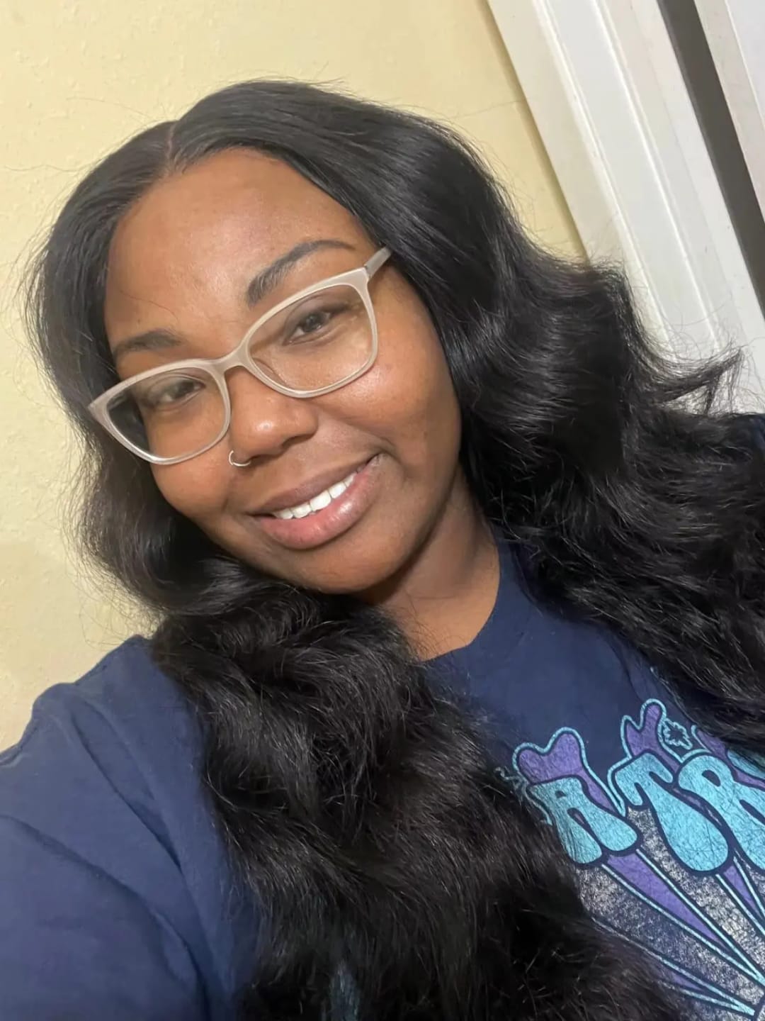 Customer photo review of Remy Human Hair Lace Front Wig Body Wave 30–40 Inch — Jet Black | KIMLUD