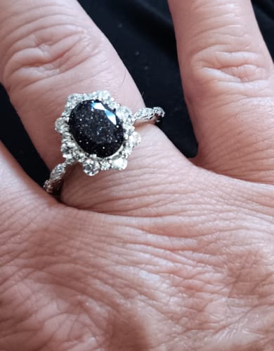 Customer photo review of Louily Vintage Halo Oval Cut Black Sandstone Engagement Ring