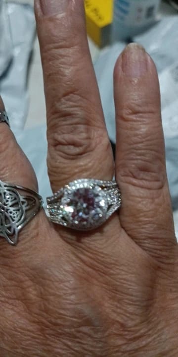 Customer photo review of Silver-Tone Ring Modern Cubic Zirconia Centerpiece — Silver | KIMLUD