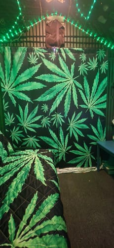 Customer photo review of Watercolor Marijuana Leaf Pattern Print Blackout Pencil Pleat Curtains