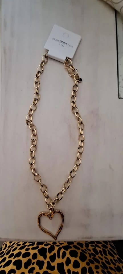 Customer photo review of Stainless Steel Necklace Hollow Heart Pendant — Gold | KIMLUD