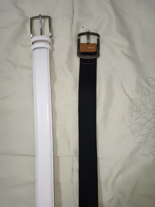 Customer photo review of Canvas Belt 3.5 cm Wide Brushed Buckle — Brown | KIMLUD