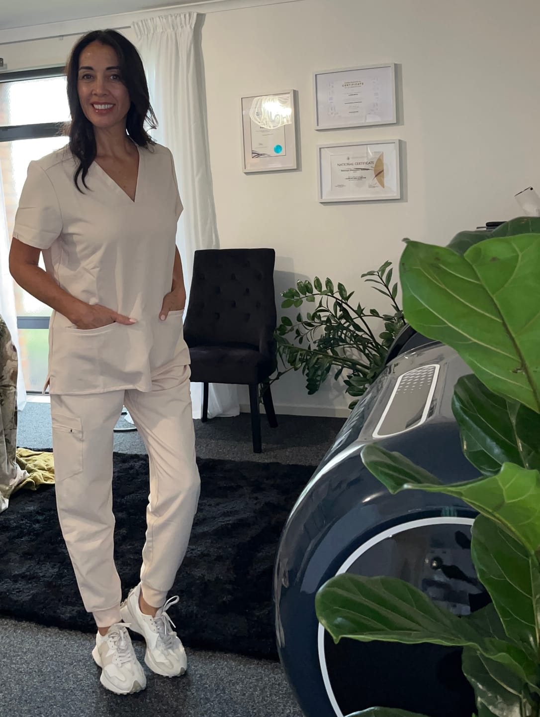 Customer photo review of ELIZABETH Two Pocket Scrub Top (Original SLTECH™ fabric) - Soft Beige