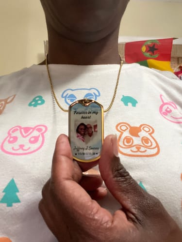 Customer photo review of In My Heart Sky-Blue Memorial Dog-tag Necklace