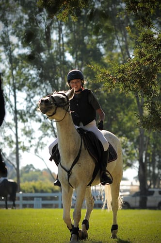 Customer photo review of NEW!  Girls White with Black Seat Rosette Breeches