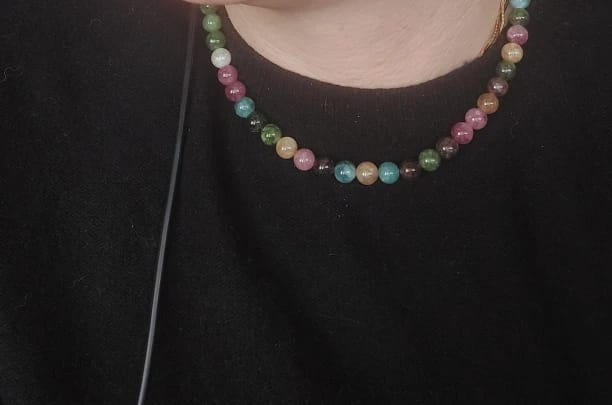 Customer photo review of 14K Gold Filled Beaded Necklace With Faceted Tourmaline Stones — Multicolor | KIMLUD