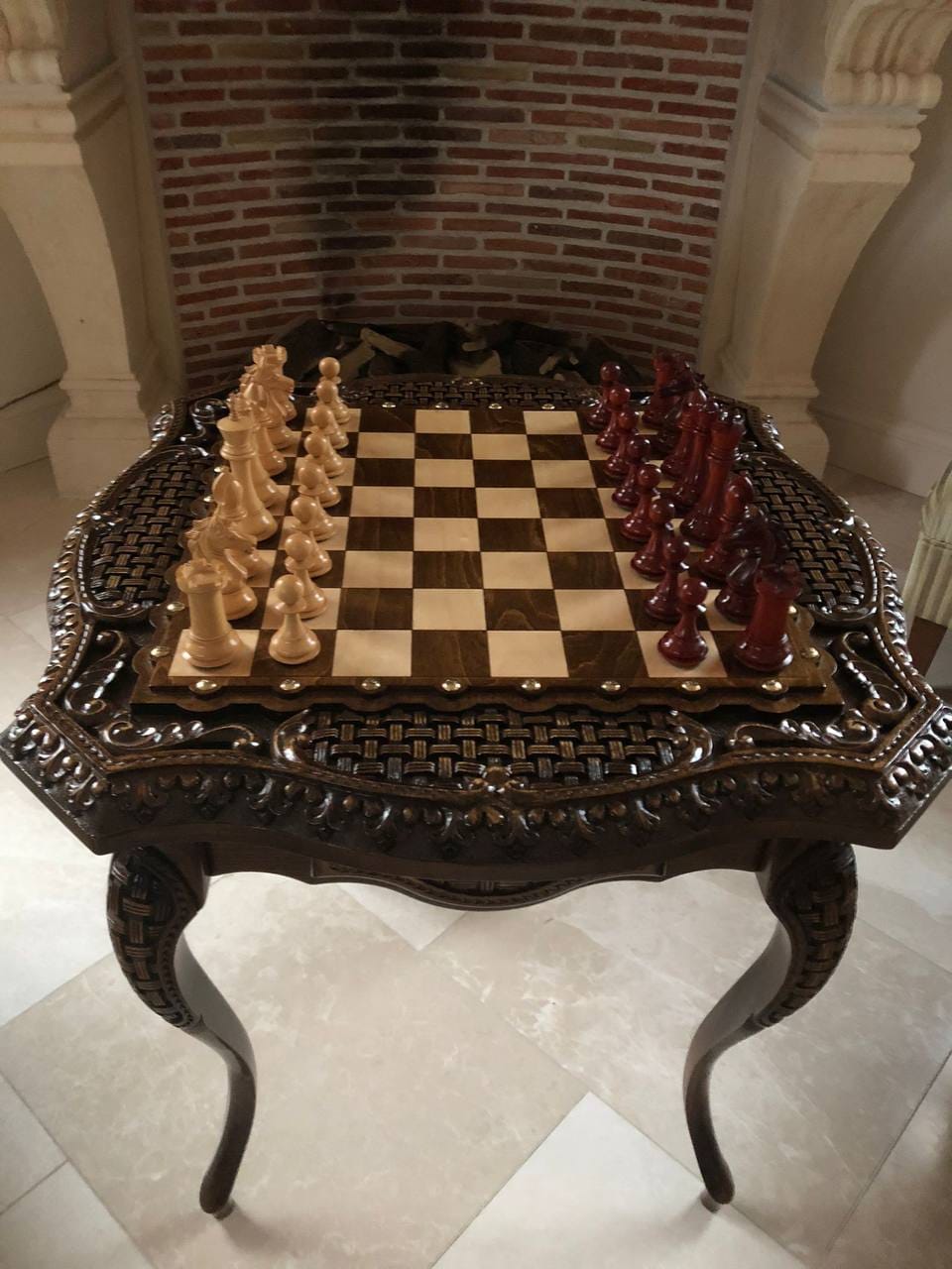Customer photo review of Chess Table Carved Luxurious