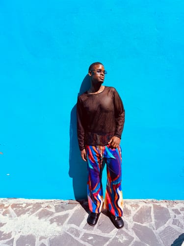 Customer photo review of Mens Colorful Fluid Striped Print Long Pant SKUK72776