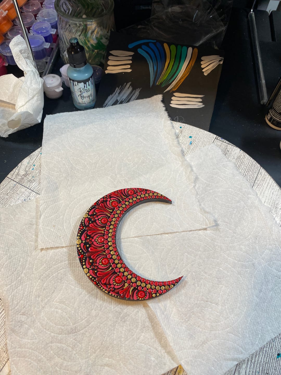 Customer photo review of Unfinished Wood Crescent Moon Shape | DIY Celestial Night Sky Craft Cutout | Up to 36"