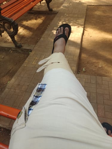 Customer photo review of Knee Brace - Long (19" Brace) | Ideal firm Knee support that limits knee motion & stabilizes the knee with mediolateral metal supports | Color - Beige