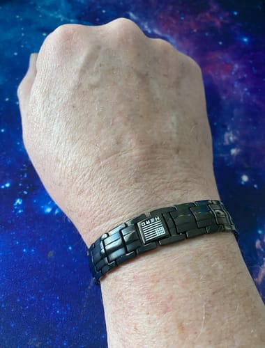 Customer photo review of Sherman Tank Track Titanium Magnetic Bracelet : Helps Pair Veterans With A Service Dog Or Shelter Dog