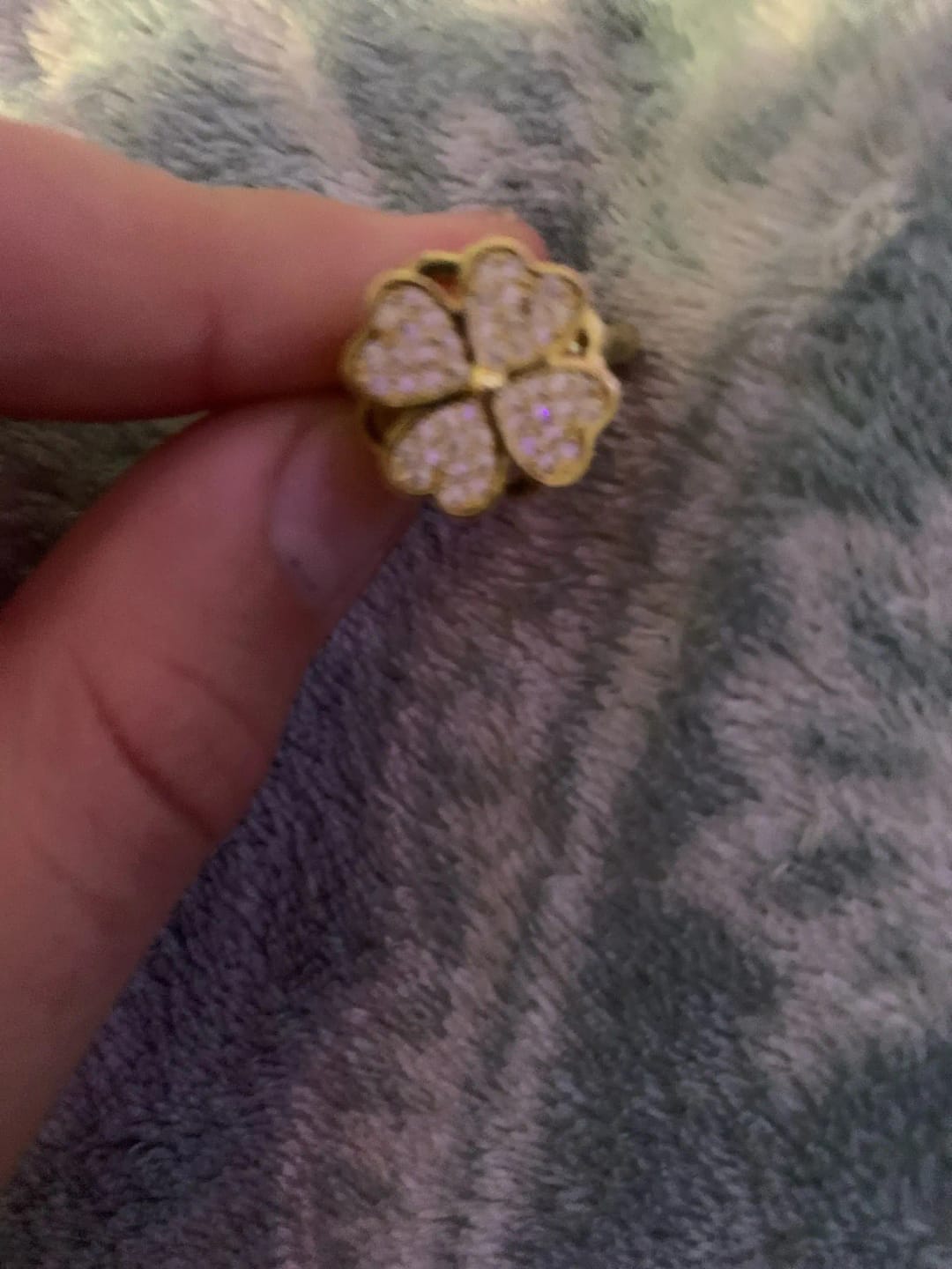 Customer photo review of Stainless Steel Spinner Ring Zircon Heart Clover — Silver | KIMLUD