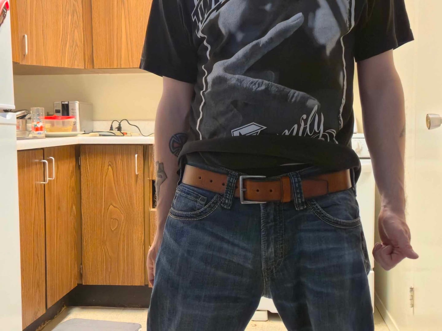 Customer photo review of The Canyon Belt - Tan Leather Belt with Charred Edges