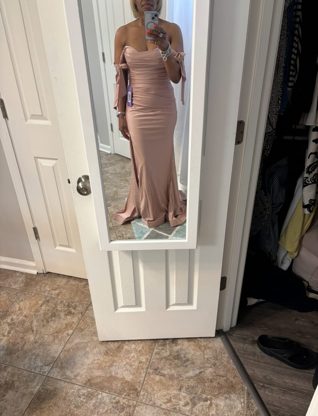 Customer photo review of CINDERELLA DIVINE CD943 Stretch Jersey Off-Shoulder Fitted Dress